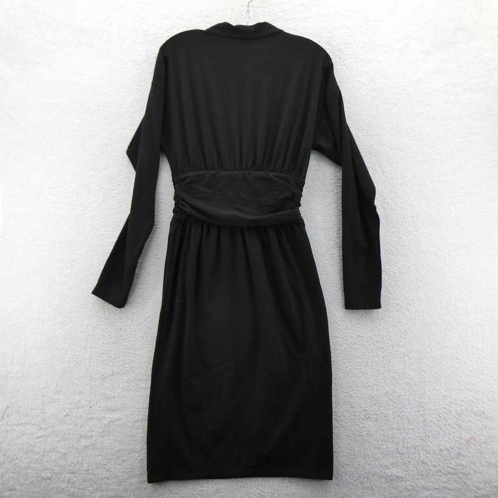 Spiegel Wrap Dress Women Size 10 Black Ruched Waist Long Sleeve Poly Rayon K1928 - Picture 8 of 10